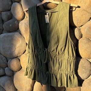 NWT Aerie Green Vest Cinch String Tie Tank Top